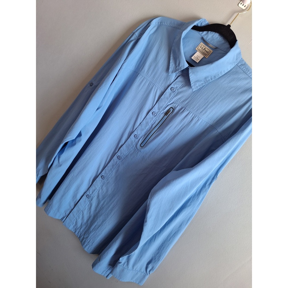L.L. Bean Nylon Vented‎ Fishing Button Up Shirt Mens XXL Blue Hiking Camping